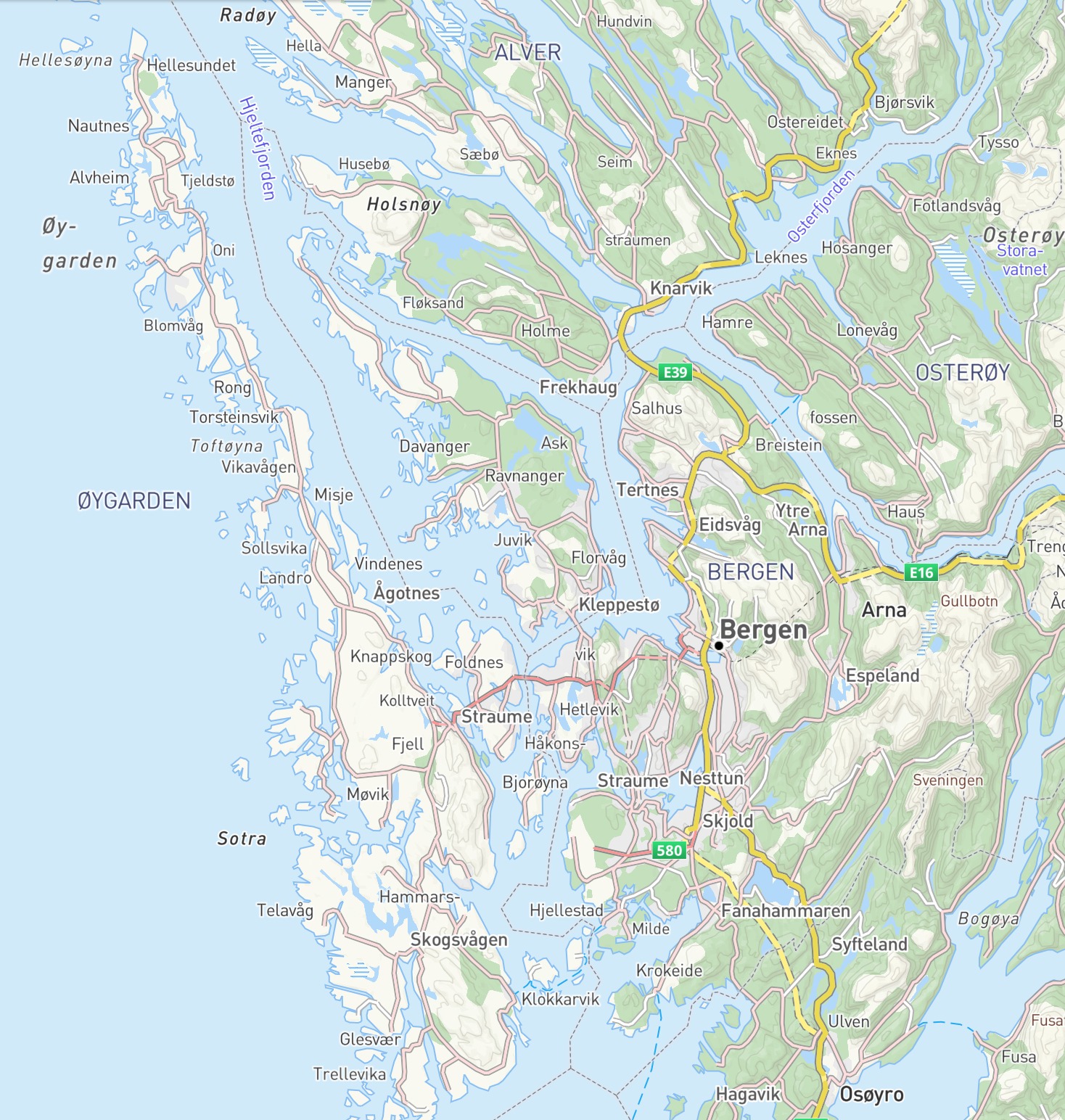 Sotra, Oversikt over øyområde Øygarden.